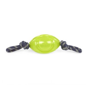 DOG TOY GLOW IN DARK RUGBY BALL W/ROPE